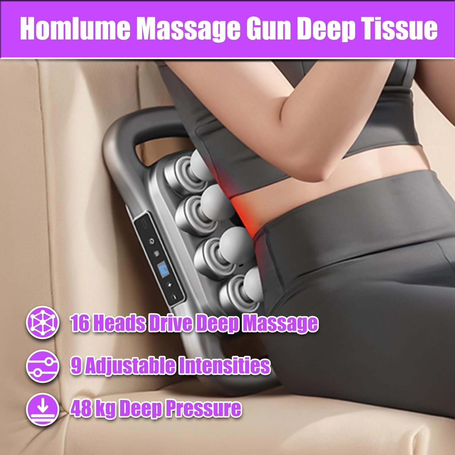 Deep Tissue Massage Gun with 16 Heads & 9 Modes for Full Body Muscle Recovery
