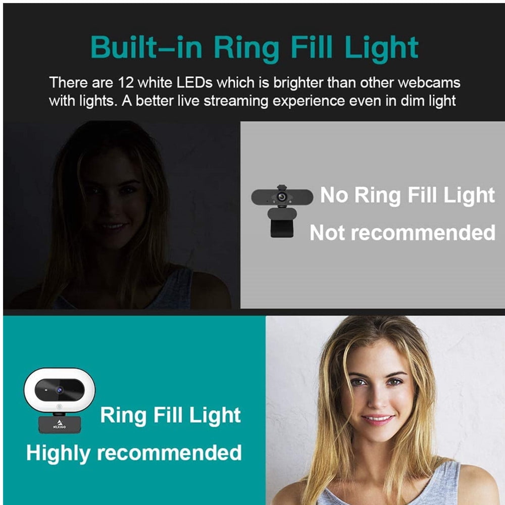 NexiGo N930E 1080P Webcam with Ring Light & Privacy Cover, for Zoom/Skype/Teams