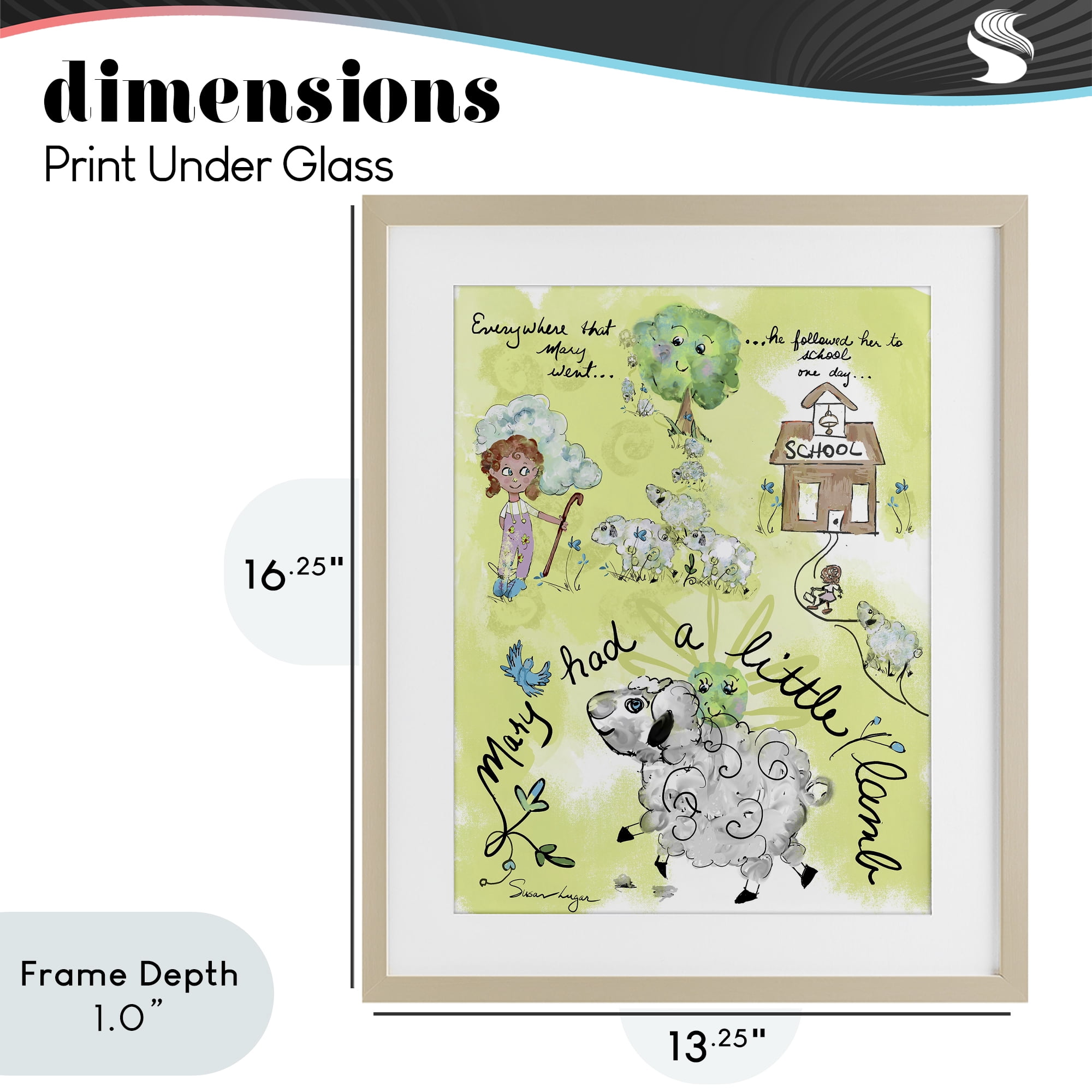 Stupell Industries Little Lamb Nursery Rhyme Birch Framed Print Under Glass, design by Susan Lugar