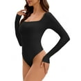 thumbnail image 4 of INSPIRE CHIC Women's Long Sleeve Bodysuit Slim Fit Square Neck Tummy Control Brief Leotard XL Black, 4 of 5