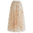 thumbnail image 3 of Chicwish Women's Light Tan 3D Posy Double-Layered Mesh Midi Skirt, 3 of 11