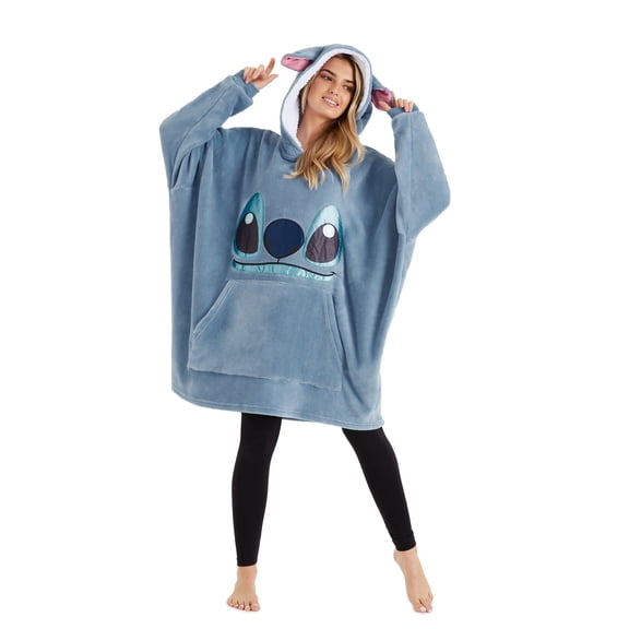 Stitch Ohana Oversized Fleece Blanket Hooded Poncho Kangaroo Pocket