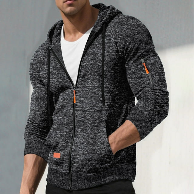 Ceisia Men's Slim Hooded Full-Zip Color-Accent Heathered Polyester Hooded Jacket Gift