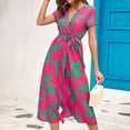 thumbnail image 2 of IROINNID Rollbacks Wedding Guest Dresses for Women Semi Formal Evening Night Casual Homecoming Dress Summer V-Neck Print Short Sleeve Party Club Long Dress Elegant Wrap Dress,Pink, 2 of 6