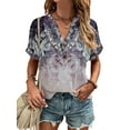 thumbnail image 1 of Frontwalk Women Floral T Shirt Short Sleeve V-Neck Blouse Beach Summer Tops Casual Solid Color Tee Shirts Size S-3XL, 1 of 2