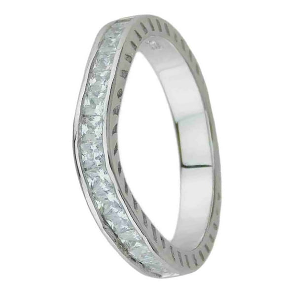 Sterling Silver Sculpted CZ Wedding Band Ring for Women Size 9