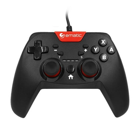 Ematic Nintendo Switch Wired Controller, Black + Red - NSWC012W