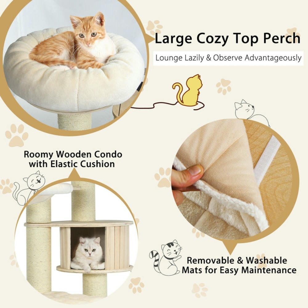 YYAo Large Cat Tree, Luxury Cat Tower Cat Condo, Cat Play House, 77.5-Inch Cat Tree Condo Multi-Level Kitten Activity Tower with Sisal Posts-Cream White