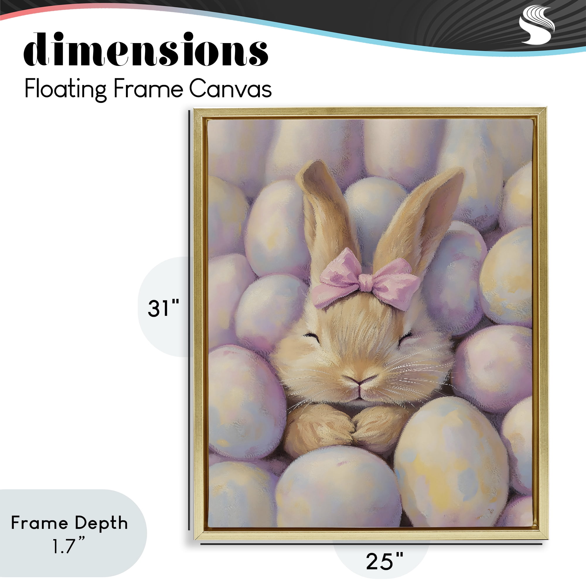 Stupell Industries Easter Bunny Nestled in Eggs Gold Framed Floater Canvas Wall Art, design by The Prints Vibe
