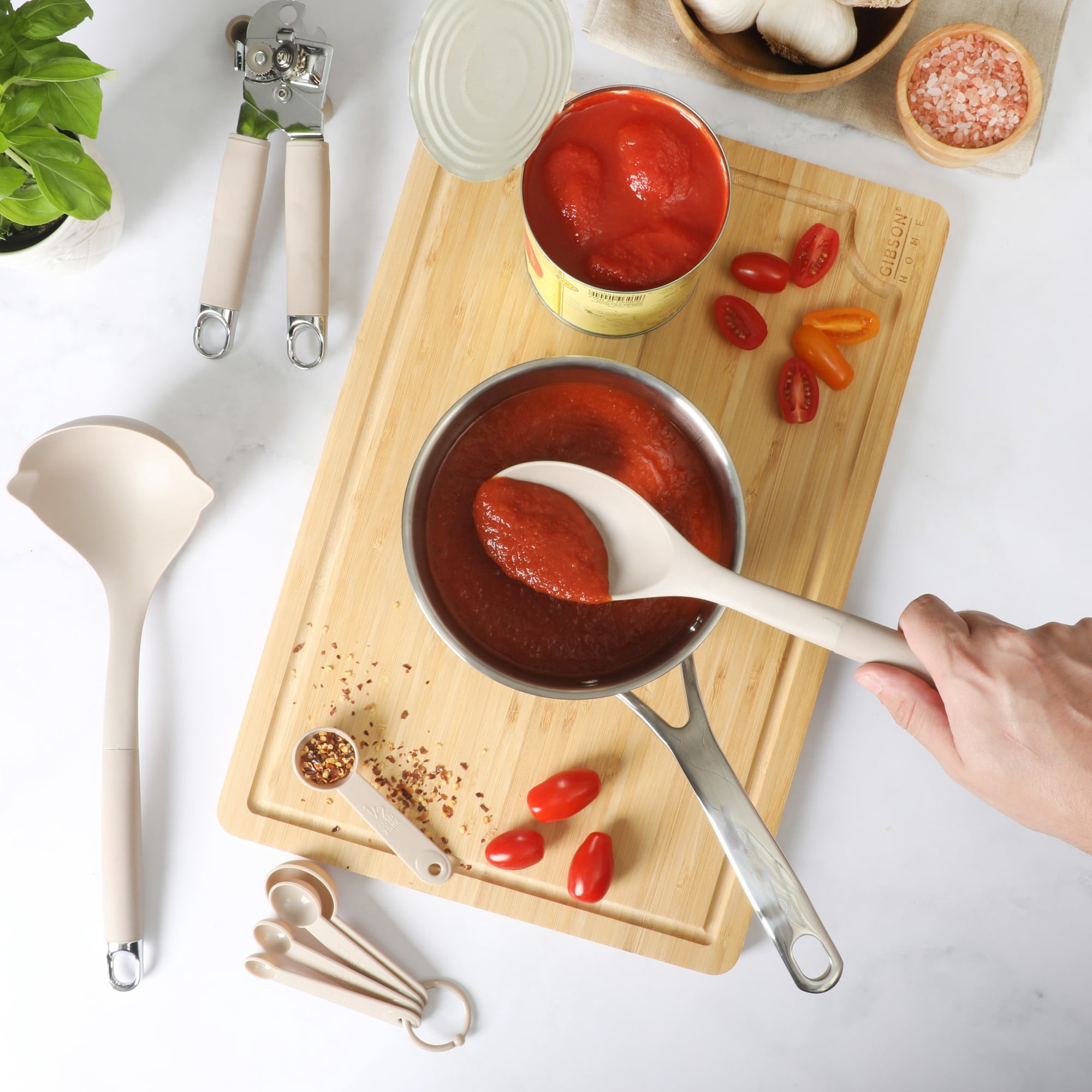 Gibson Home 20-Piece Kitchen Gadget & Tool Set – Nylon Cooking Utensils with Spatulas, Ladle, Skimmer, Serving Spoons, Measuring Cups & Spoons, Can Opener, Peeler, Ice Cream Scoop & More