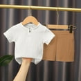 thumbnail image 2 of Gubotare Toddler Boy Summer Clothes Baby Boy Summer Clothes Color Block Short Sleeve T Shirt Stretch Rolled Shorts Cute Toddler Outfits 12 18 Months (White,12-18 Months), 2 of 3