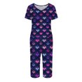 thumbnail image 7 of Women's Pajamas Set Soft V Neck Sleepwear Top and Capri Pj Lounge Sets Cartoon Heart Printed Nighty Plus Size, 7 of 7