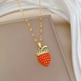 thumbnail image 3 of Cute Red Strawberry Necklace 18k Gold Plated Strawberry Pendant Necklace Sweet Friendship Necklace Birthday Christmas Halloween Jewelry for Women, 3 of 6