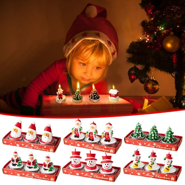 Fiudx Mini Velas Navideñas, Diseño de Árbol de Navidad, Papá Noel y Muñeco de Nieve, Ideal para Rellenar Calcetines, Regalo para Bolsitas de Fiesta, Decoración Acogedora para Las Fiestas, Paquete de