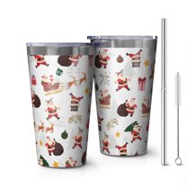 16oz Tumblers White Christmas Santa Pattern Stainless Steel Vacuum Insulated Double Wall Travel Tumbler Cups Mug with Lid and Straw,Cleaning Brush for Coffee,Tea