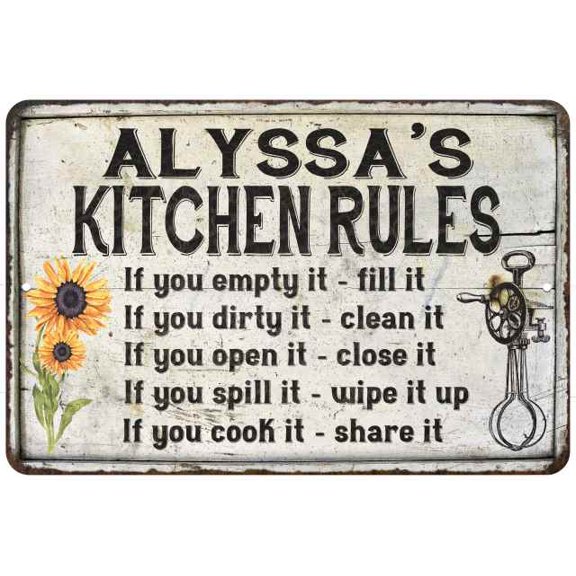 Alyssa's Kitchen Rules Chic Sign Vintage Decor 8 x 12 High Gloss Metal 208120032451
