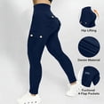thumbnail image 5 of Women Solid Denim Yoga Pants High Waist Butt Lifting High Stretch Slim Fit Workout Sports Active Pants Dark Blue M, 5 of 8