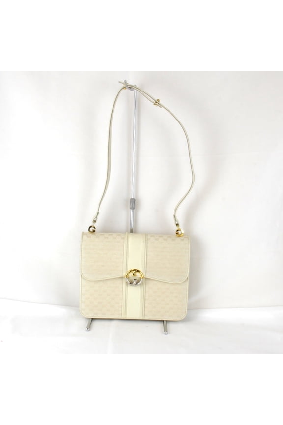 Pre-Owned GUCCI Micro GG Shoulder Bag in Canvas/Leather, White, Women's (Fair)