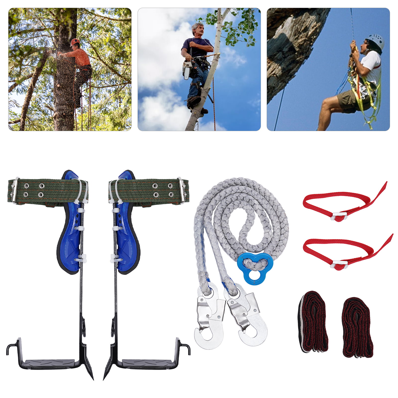 Miumaeov Tree Climbing Gear, with Adjustable Climbing Belt and Rope, Tree  Climbing Spikes for Climbing Trees, Outdoor Jungle Survival, Picking Fruit,  Sports 