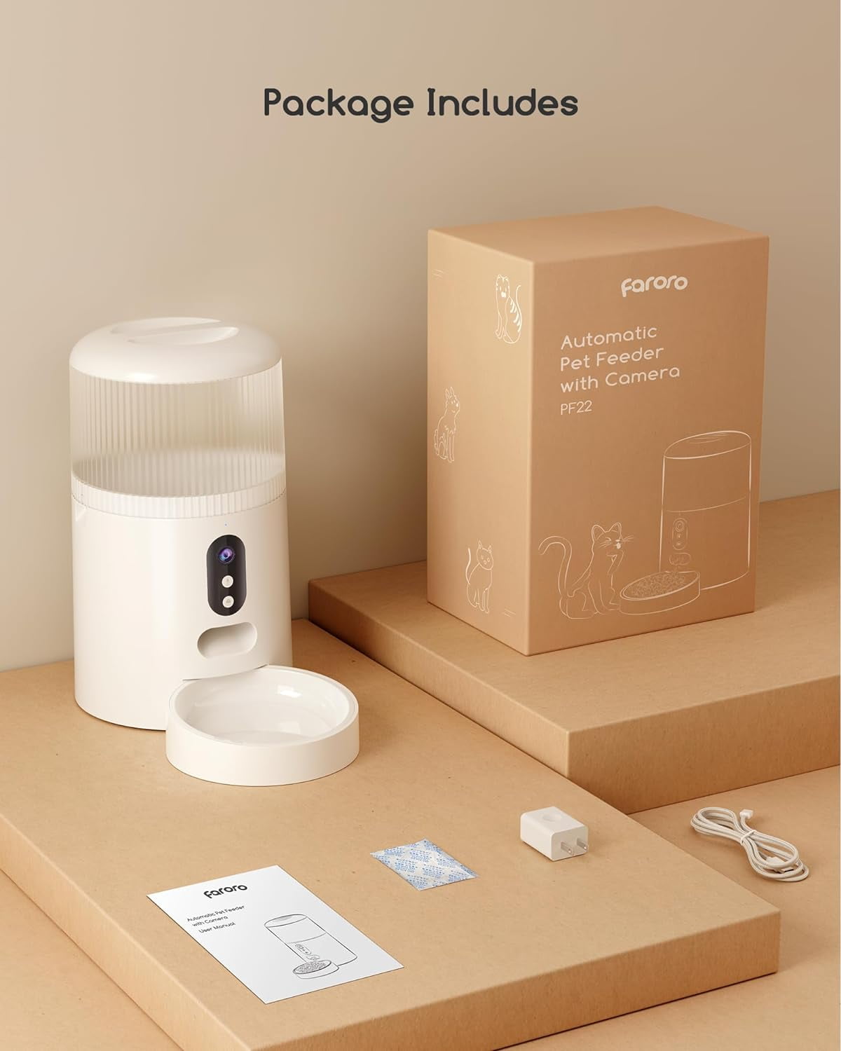 Faroro Automatic Cat Feeder with Camera, 3MP HD Video, 4L Capacity, 5G WiFi App Control, Night Vision, Two-Way Audio, Motion Alerts, Smart Pet Feeder