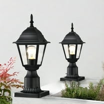 Outdoor Post Lights 2-Pack, Waterproof Pier Mount Lantern with 5.9'' Base, Matte Black Aluminum and Clear Glass Exterior Pillar Light Fixture for Porch, Patio, Driveway
