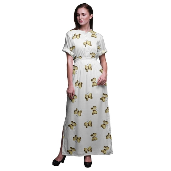 Bimba Rayon Butterflies Butterfly Printed Women’s Long Maxi Dress Gown With Side Slit-Large