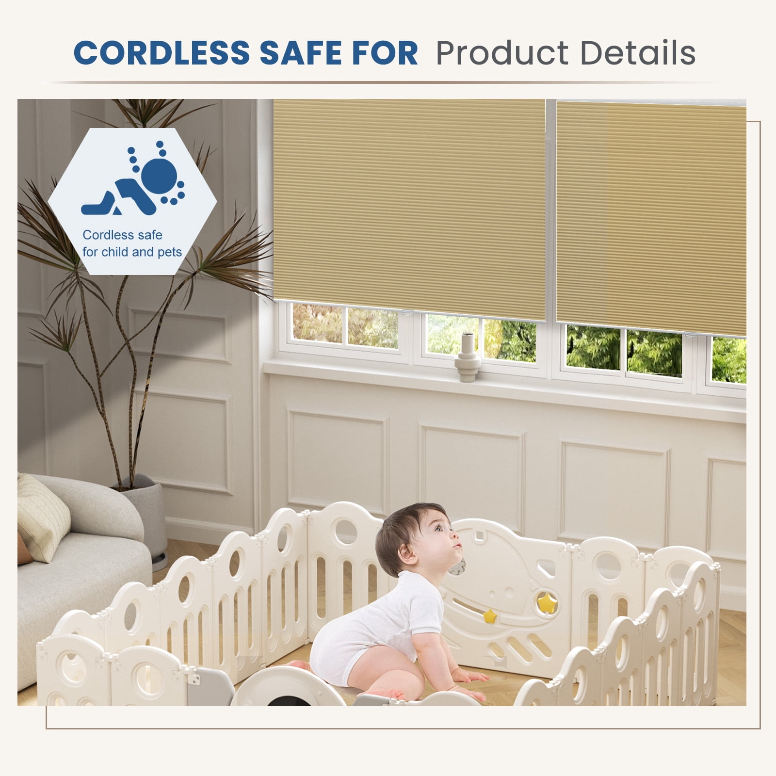 Grandekor Window Blinds and Shdes Cordless Cellular Shades, Beige(blackout) 29"W x 64"H