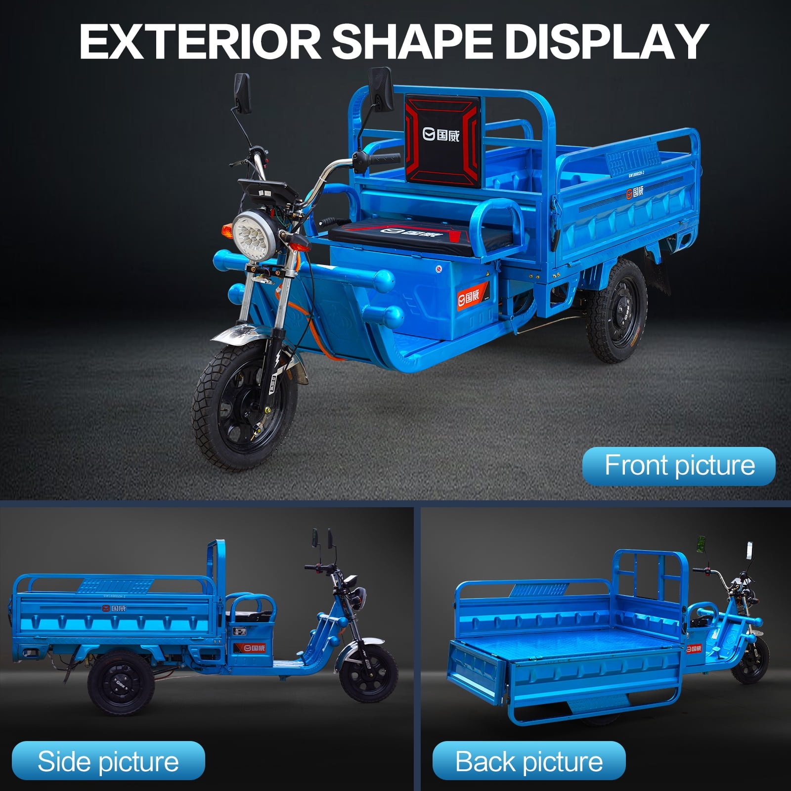 60-70Km 1000W Electric Cargo Tricycle Truck Simple Tricycle,Load Capacity 1100Lbs