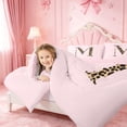 thumbnail image 3 of meiyoeat Fashion Cheetah Monogram M Print King Size Comforter Sets,Cute Bowknot Comforters King Size For Girl,Pink Reversible,3-Piece,1 Comforter And 2 Pillowcases, 3 of 7