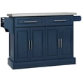 thumbnail image 1 of Navy Blue Rolling Kitchen Island with Stainless Steel Top & Storage | Kitchen Cart with Drawers, Towel Rack, 57" x 17.7", 1 of 7