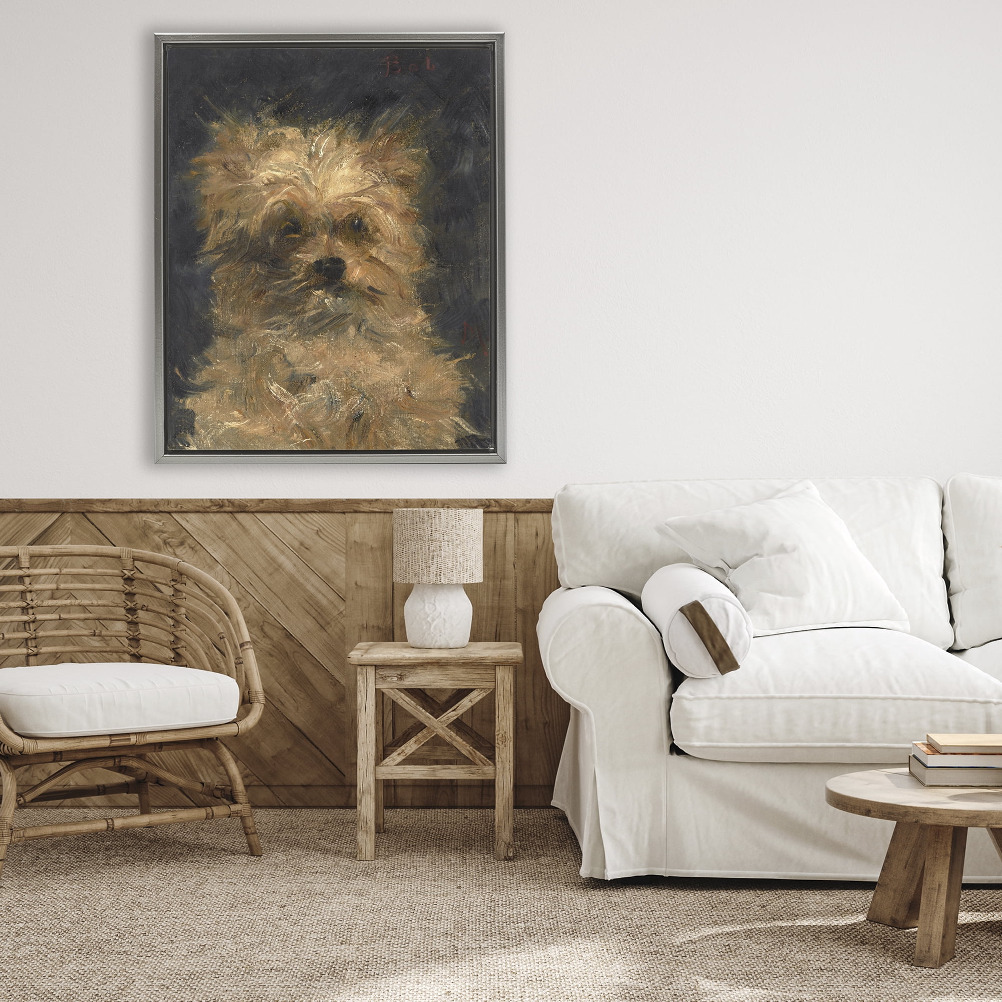 Stupell Industries Edouard Manet Dog Portrait Gray Framed Floater Canvas Wall Art, design by Lil' Rue