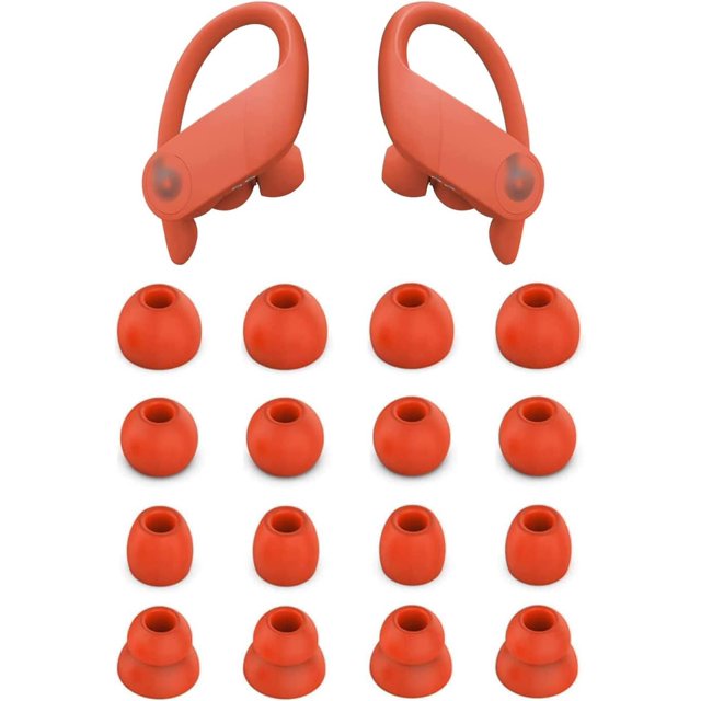 GFDYREE Ear Tips Compatible with Powerbeats Pro Headphone, 8 Pairs S M L D 4 Sizes Soft Silicone Earbud Tips Replacement Ear Tips, Compatible with Powerbeats Pro, Lava Red