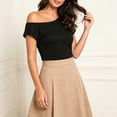 thumbnail image 6 of SELONE Off the Shoulder Tops for Women Summer Tops for Women Casual Off the Shoulder Short Sleeve Cold Shoulder Loose Fit T Shirts Summer Blouse Shirt Fashion Beach Classy Y2K Soft Basic Black L, 6 of 13