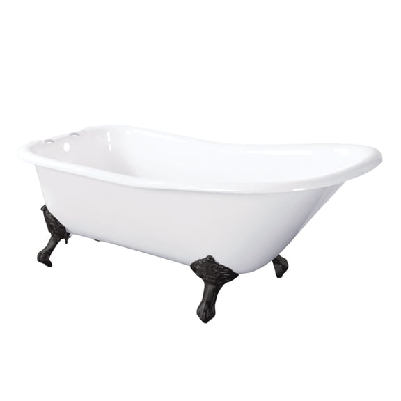 Aqua Eden VCT7D6630NF0 67-Inch Cast Iron Classic Flat-Rim Single Slipper Clawfoot Tub (7-Inch Faucet Drillings) in White/Matte Black