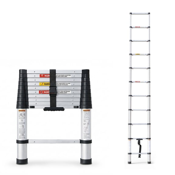 WRAKTOL Telescoping Ladder, 10.5 FT One-Button Retraction Aluminum Extension Ladder with Slow Down Design for Household