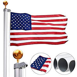 UBesGoo 20ft Solemn Outdoor Decoration Sectional 16 Gauge Aluminum Flag Pole 3'x5' US Flag and Ball Top Kit