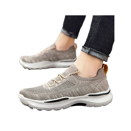 

Sanviglor Men Sneakers Knit Upper Running Shoes Sport Athletic Shoe Outdoor Comfort Lightweight Sock Sneaker Breathable Mesh Khaki 7.5