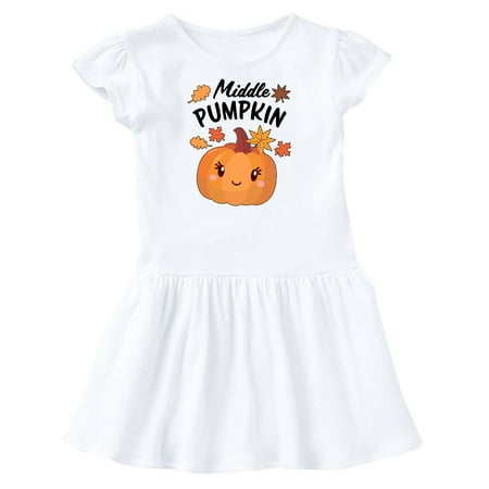 

Inktastic Middle Pumpkin with Fall Leaves Gift Toddler Girl Dress