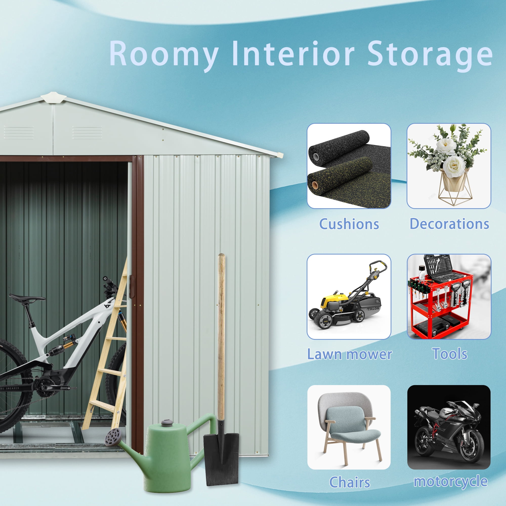 AENKYO 8ft x 4ft Outdoor Storage Shed,Galvanized Steel Storage Cabinet with Lockable Door for Backyard, Patio, Lawn-White