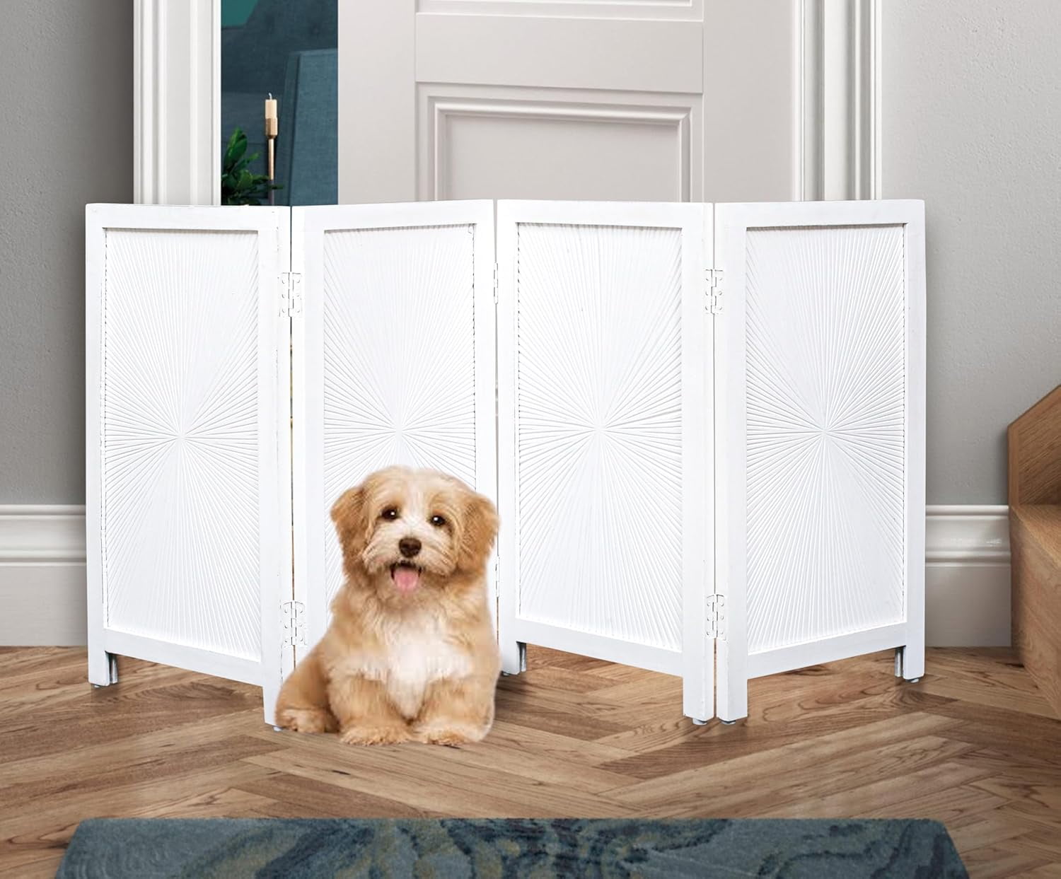 Bedding Craft Solid Wood Foldable 4 Panel Indoor Pet Gate, 56x28 inch, Antique White