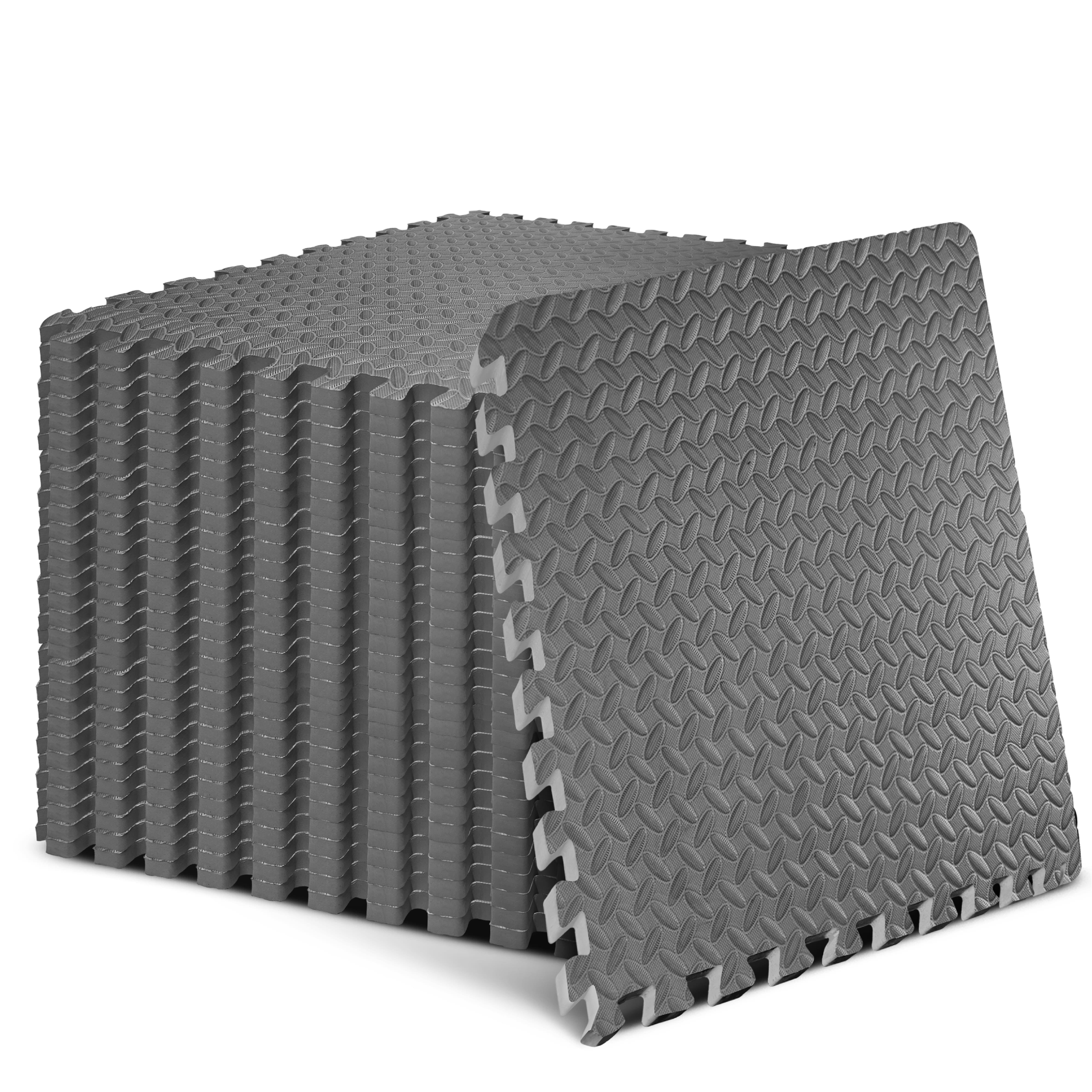 Yes4All Gym Flooring for Home Gym, 120 SQ. FT Puzzle/Interlocking Exercise Mat, EVA Foam Floor Tiles Padding with Border, Gray
