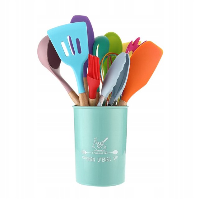 Utensilios de cocina Juego de utensilios de cocina antiadherentes con rejilla de plástico Juego de utensilios de cocina de silicona (Color JAMW Sencillez