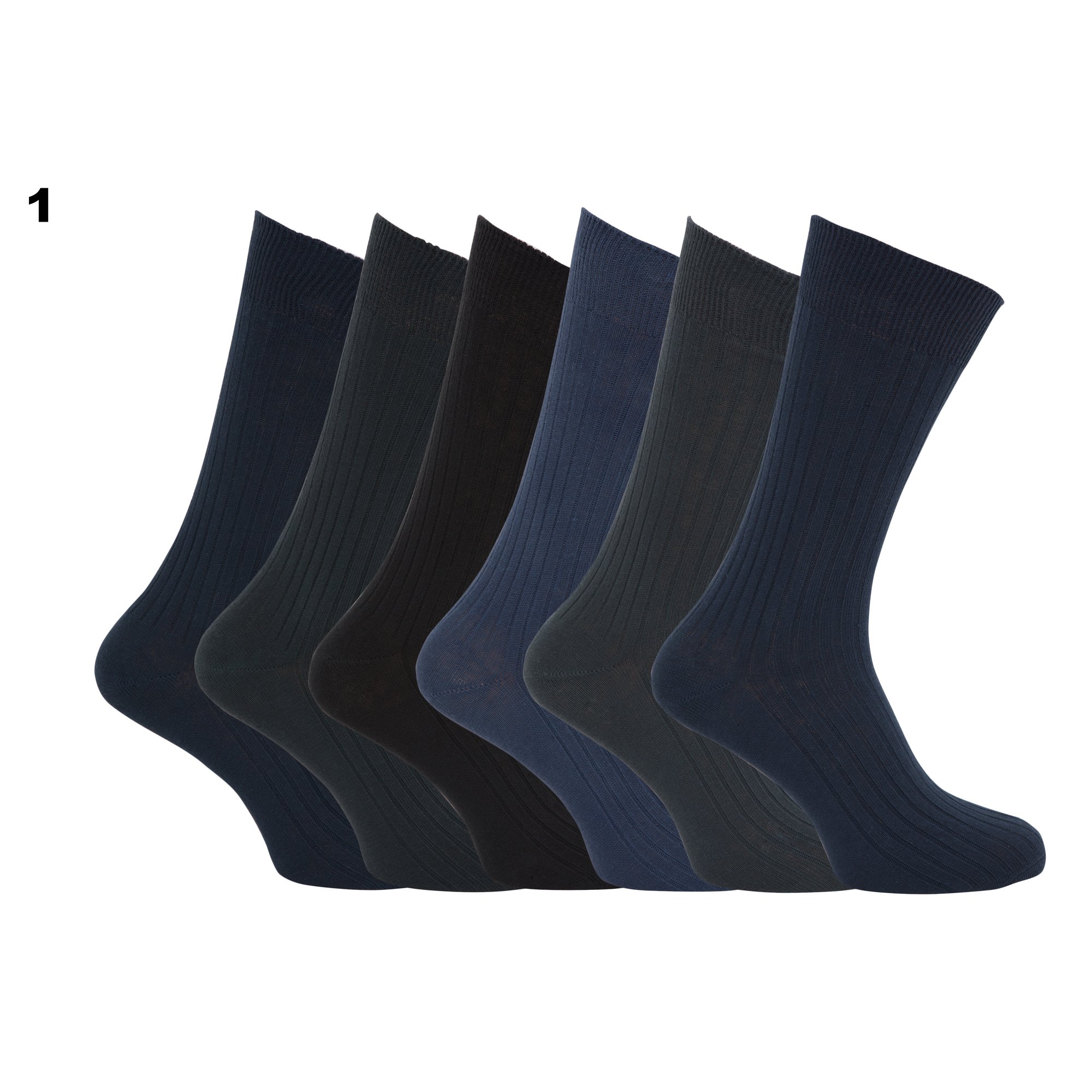 Mens Ribbed Non Elastic Top Socks (Pack Of 6)