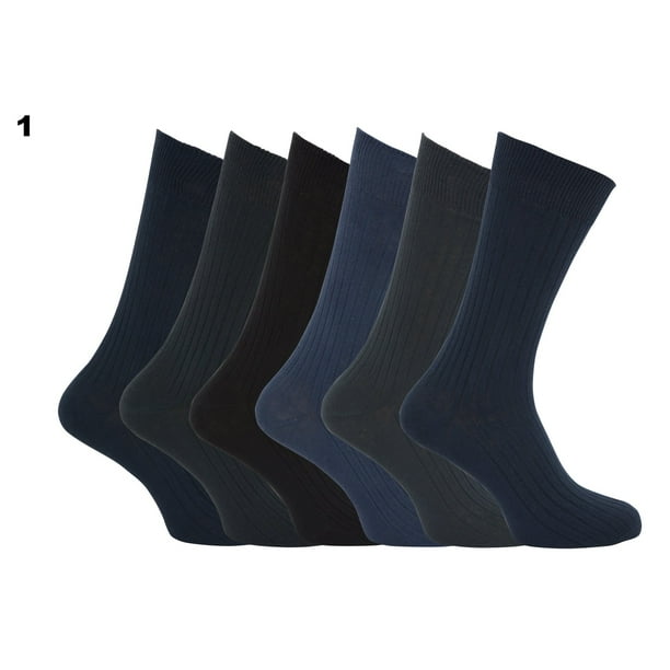 Mens Ribbed Non Elastic Top Socks (Pack Of 6)
