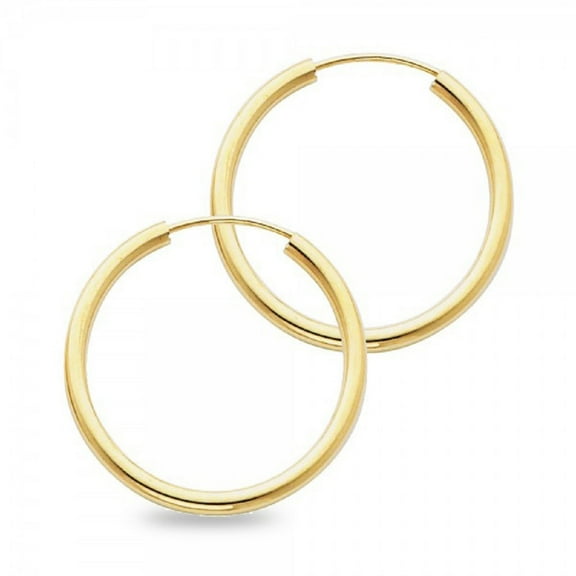 Solid 14k Yellow Gold Plain Hoops Classic Endless Earrings Polished Finish Genuine 25 x 2 mm