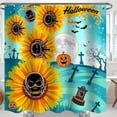thumbnail image 1 of Spooktacular Halloween Shower Curtain - Moon, Sunflowers & Bats Design, 1 of 5