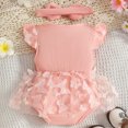 thumbnail image 4 of KPOPLK Newborn Baby Girl Clothes Ruffle Short Sleeve Solid Smocked Bubble Romper Jumpsuit Bow Headband Cute Summer Clothes(0-3 Months,Pink), 4 of 6