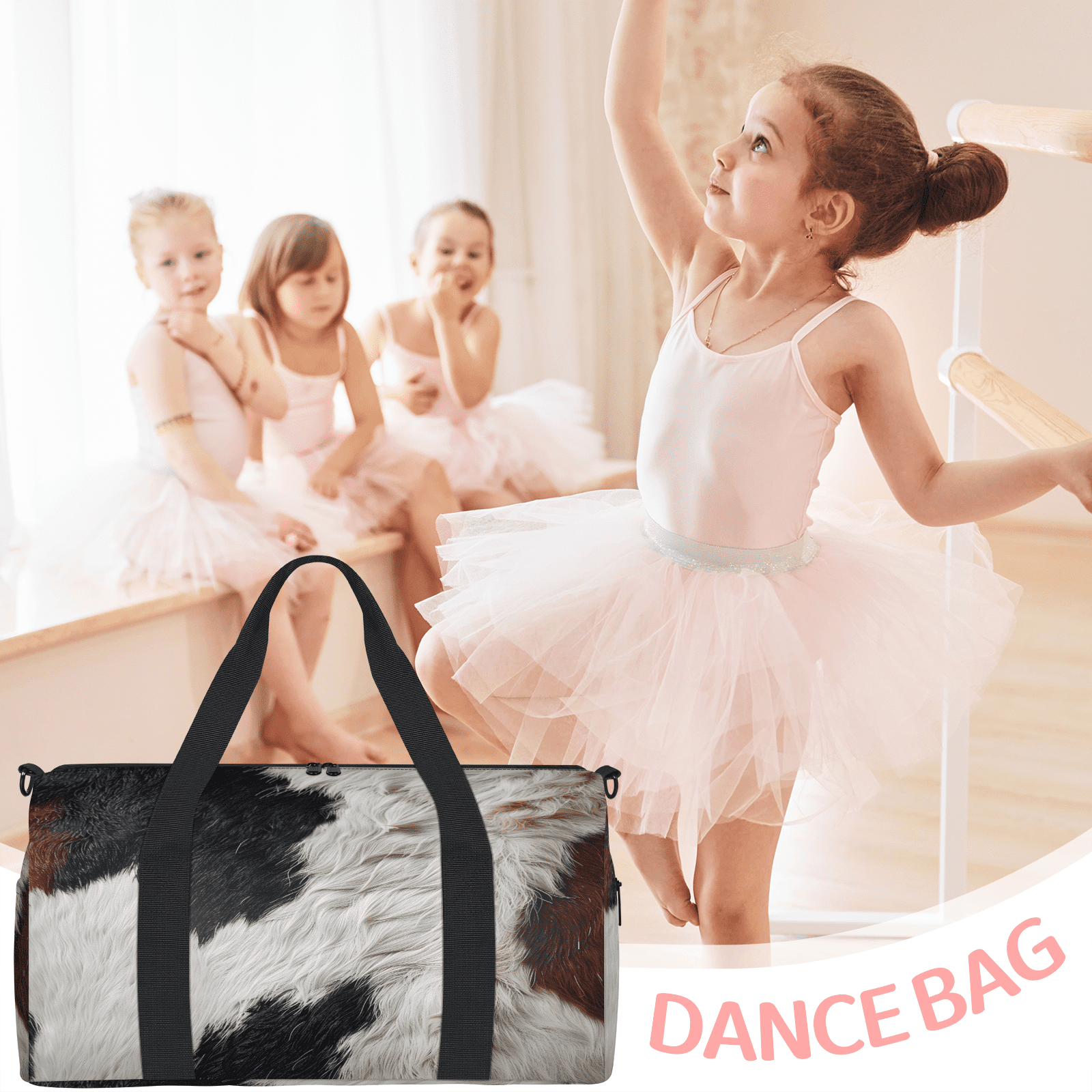 Herdesigns Western Cow Print Gym Bag for Women, Duffle Bag for Travel Sport, Lightweight Waterproof Carry on Weekender Overnight Dance Yoga Workout Bags