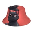 thumbnail image 1 of Fotbe Cute Black Kitten Cartoon Sombrero Tipo Pescador con Estampado – Sombrero de Sol de Algodón de Moda para Playa, Golf, Pesca, 1 of 6