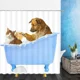 thumbnail image 5 of Cortina de ducha de animales divertida, decoración, lindo Gato, hogar, baño, conjunto de tela de baño de poliéster, gancho para cordón, 5 of 5